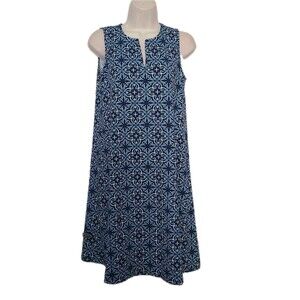 J. McLaughlin Navy Blue White Catalina Cloth Sleeveless Stretch Dress Sz S